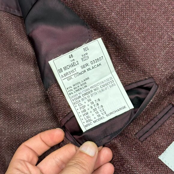 Samuelsohn Wool Linen Silk Blazer Unstructured Sport Coat Current Burgundy 46 R - Picture 10 of 11